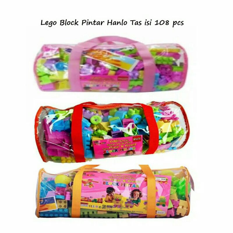MAINAN ANAK EDUKASI LEGO BLOCK PINTAR HANLO TAS  ISI 108 PCS / BLOK PUZZLE LEGO SUSUN / MAINAN