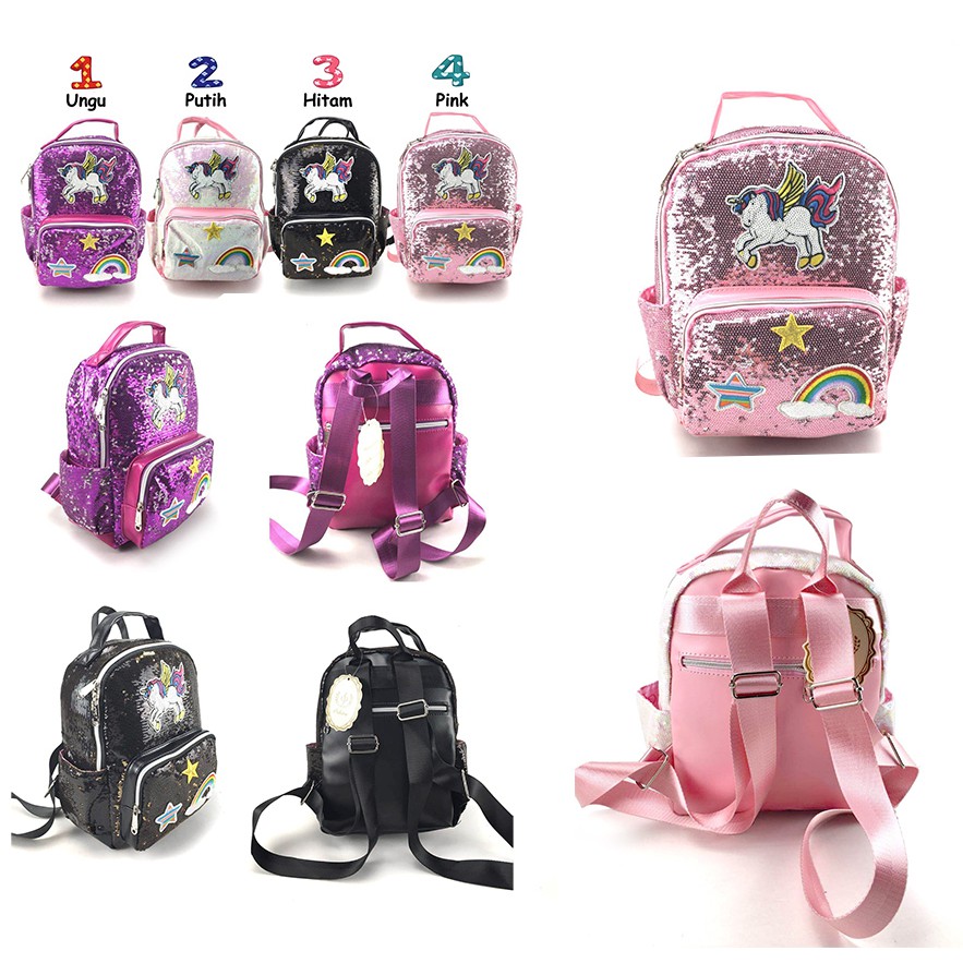 SALE CUCI GUDANG TAS RANSEL Sequin USAP Kuda Ajaib IMPORT - Backpack Fashion TK / SD / Remaja - (Payet Manik2 )