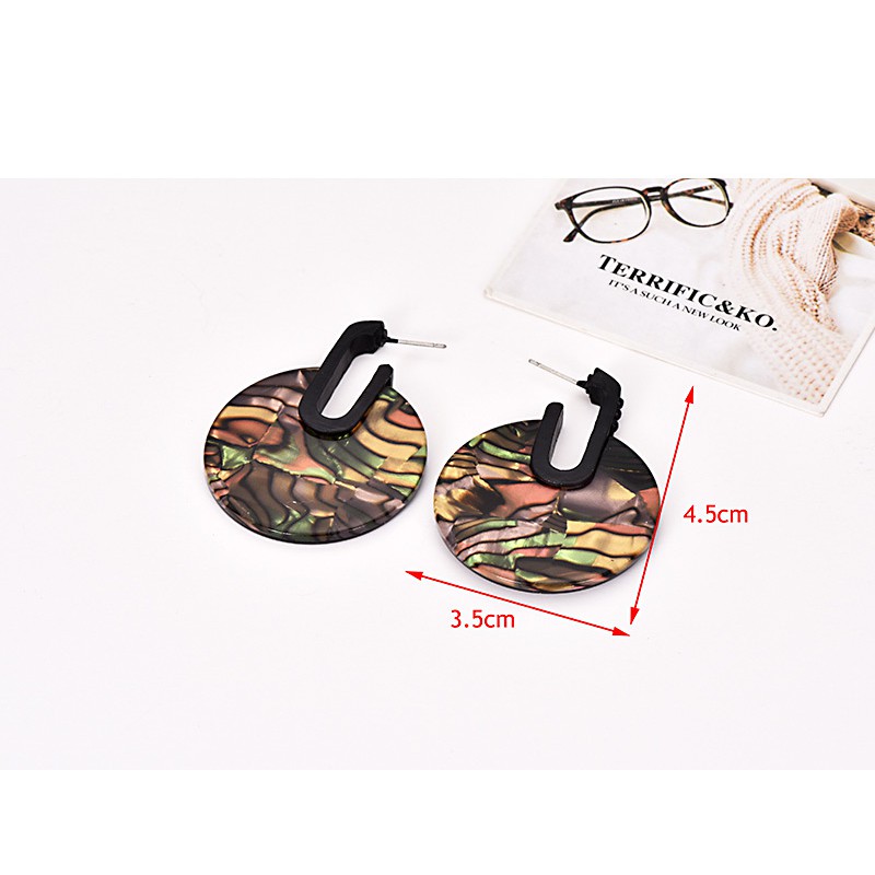 LRC Anting Tusuk Fashion Color Alloy Resin Round Earrings F44428