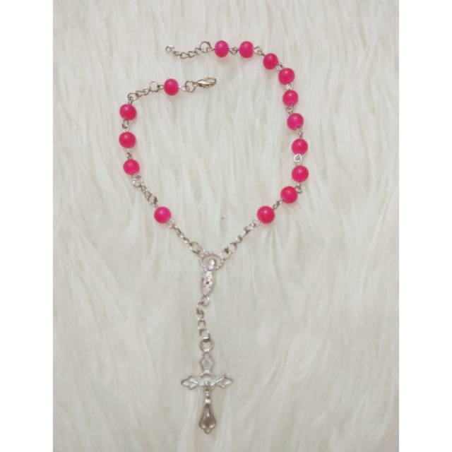 Rosario Gelang Manik Batu Pink