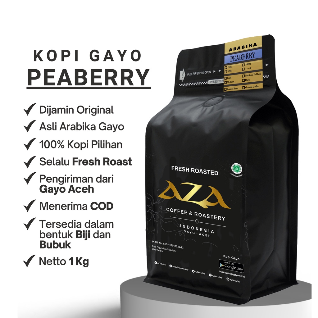 

Kopi Lanang Arabika Gayo Aceh Peaberry Coffe 1Kg-Kopi Bubuk/Biji-AZA Coffee and Roastery