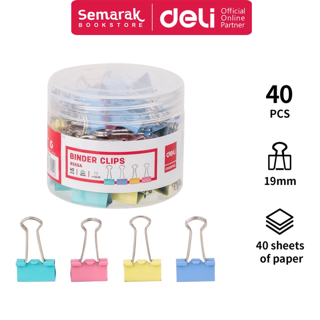 

Deli 8555A Binder Clips Klip Penjepit Uk. 19 mm [1 Toples / 40 Pcs]