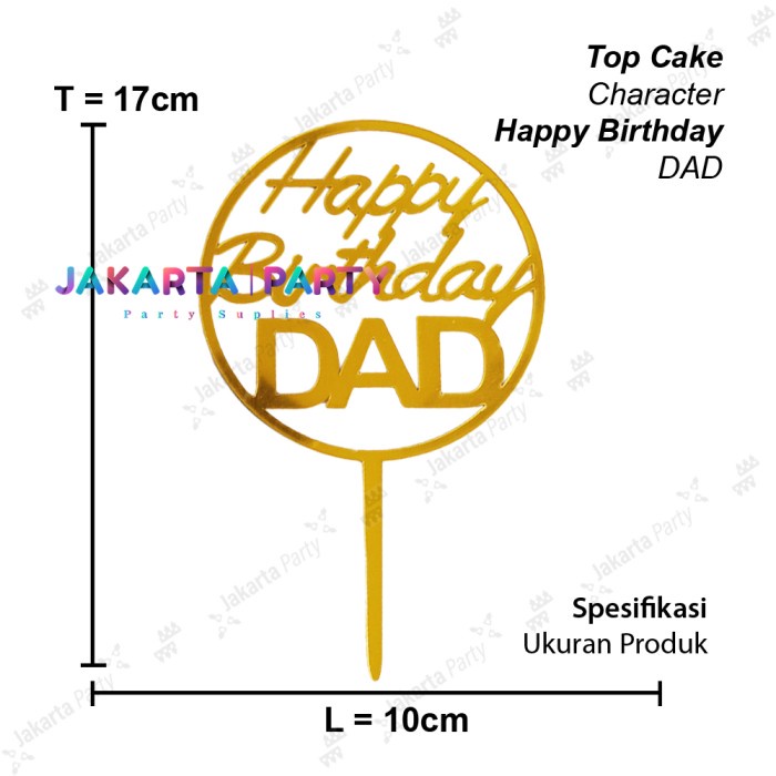 Cake Topper HBD DAD Bulat / Topper Cake Dekorasi Kue / Hiasan Kue