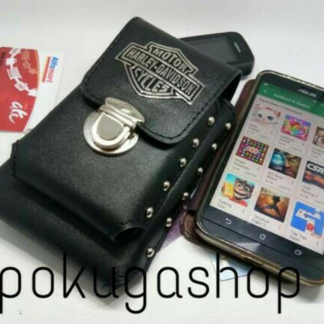 Dompet hp / sarung hp kulit logo harley davidson / dompet hp pria  garut asli / dompet hp police