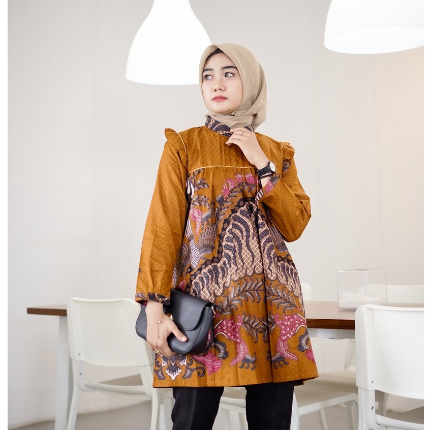 Batik Alina Amanda Tunik Batik Baju Batik Wanita Modern S M L XL XXL Atasan Batik Modern Batik Kerja Wanita