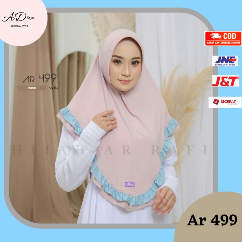 Hijab Jilbab Bergo Instan Terbaru Arrafi Ar 499 Ori Pet antem Bahan Stella Free Ongkir /Cod Bayar Di