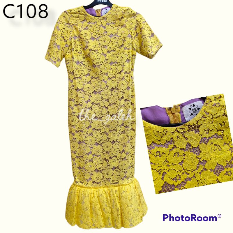 C108 Baju Mermaid Dress Brokat Kuning Model Duyung bagus Murah