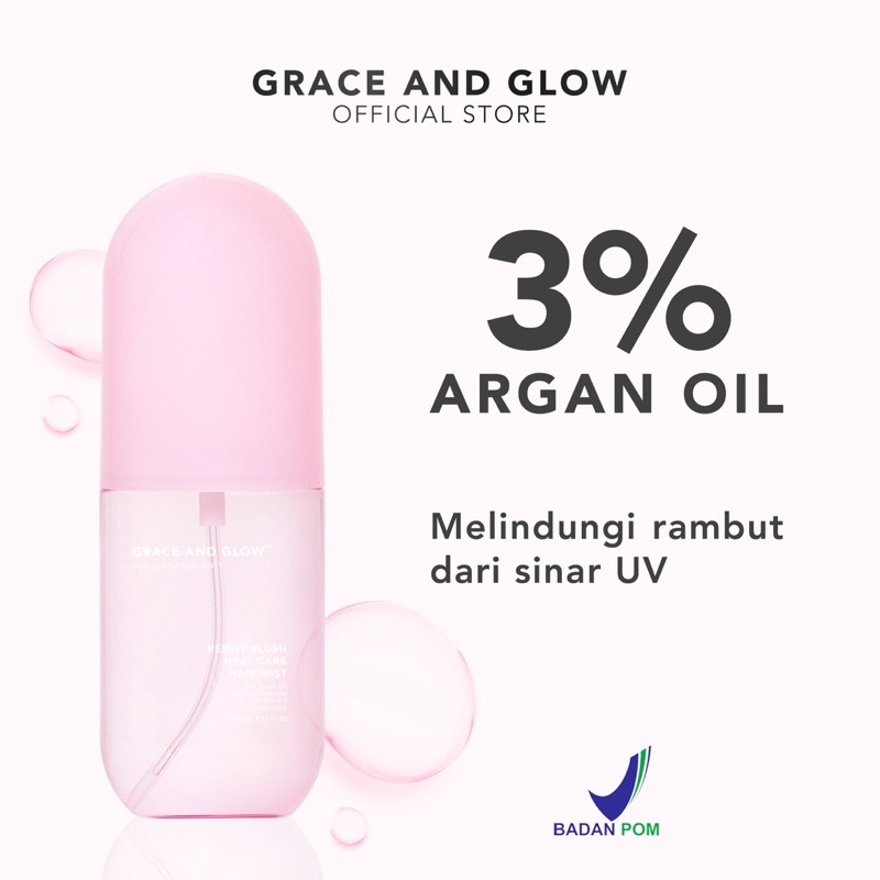 GRACE AND GLOW Peony Blush HAIR MIST 100 ml -  Parfum Rambut Spray untuk Melindungi Rambut dari Sinar UV with Argan Oil + Sunflower Oil