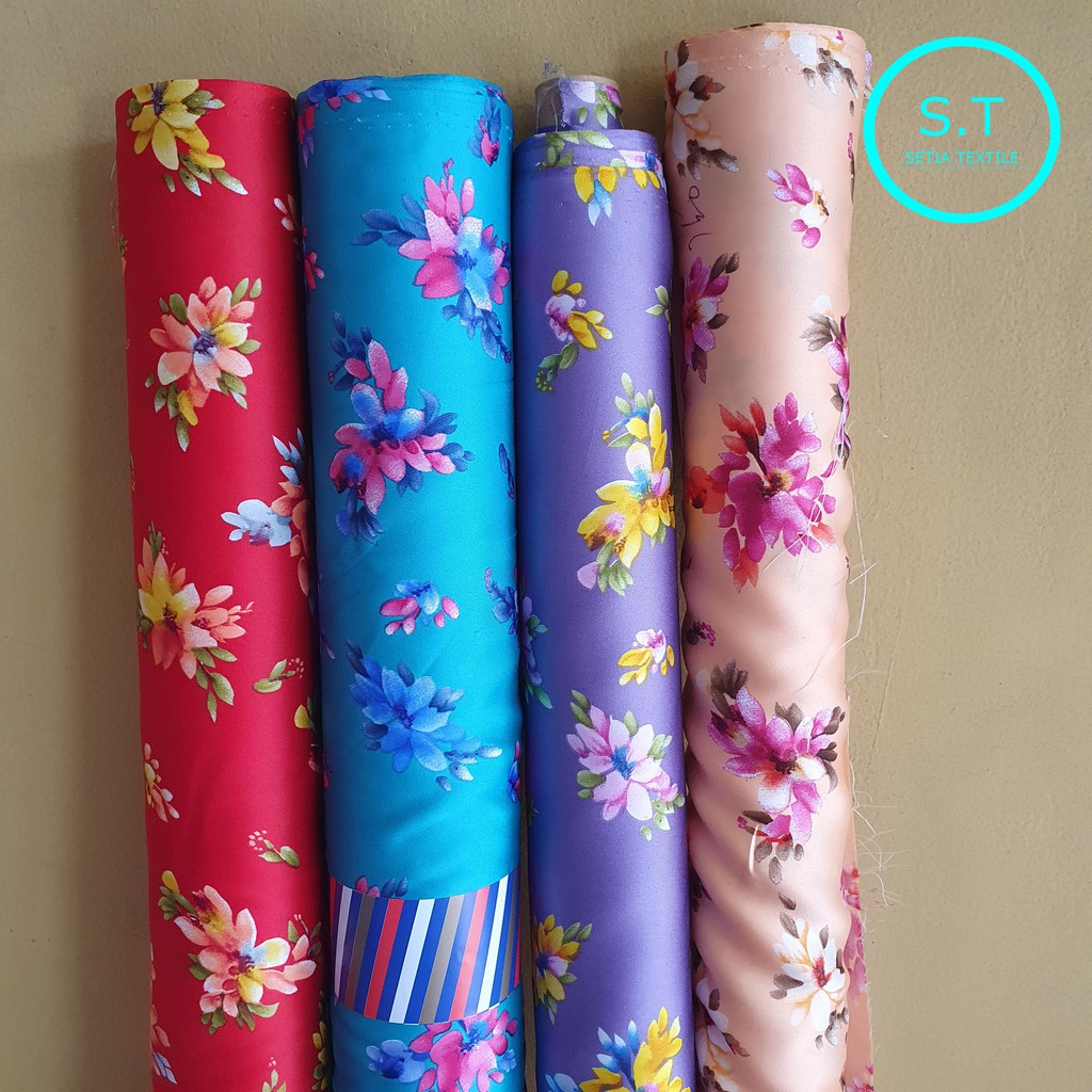 Kain satin silk motif bunga lebar 1.15 m Shopee Indonesia