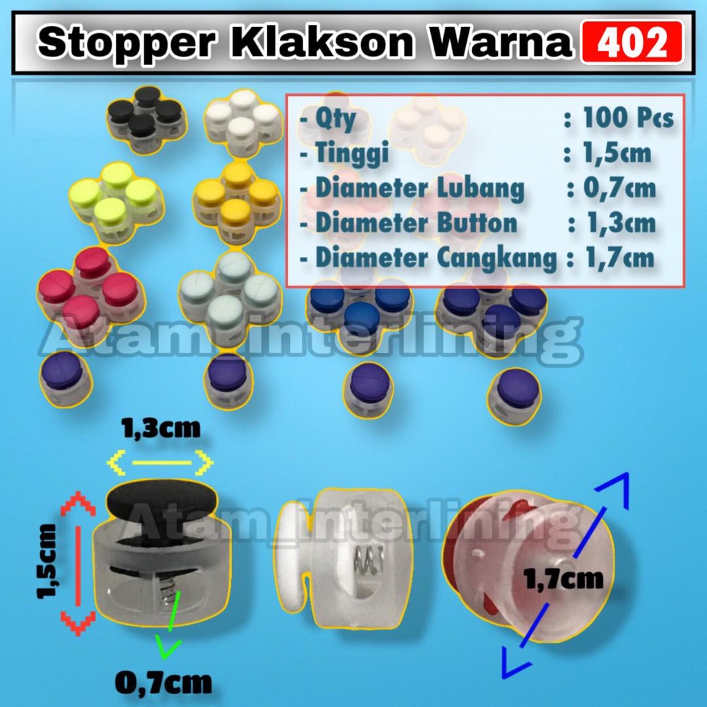 Per 100pcs | Stopper Ice Kalkson 402 Warna | Stoper Ujung Tali | Stopper Tali Klakson | Stopper Jake