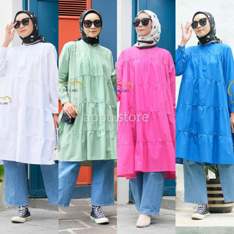 NUFA LONG TUNIC BY GHAFFA | BAJU ATASAN WANITA LONG TUNIK JUMBO KATUN PREMIUM MOTIF POLOS CANTIK KOR