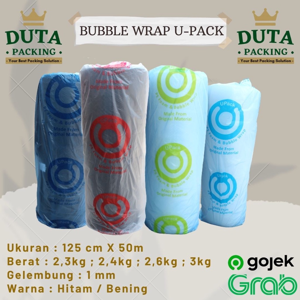 

Bubble Wrap/Plastik Bubble Wrap Upack 125cm x 50m Hitam/Bening (GO-JEK/GRAB)