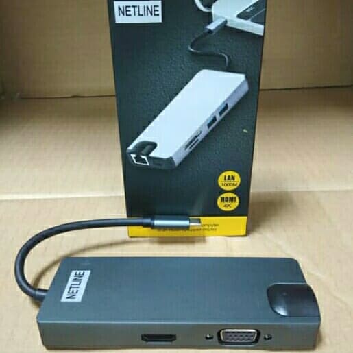 Netline Type c To Hdmi Vga Lan 8in1 - Converter Usb C To Vga Hdmi Lan