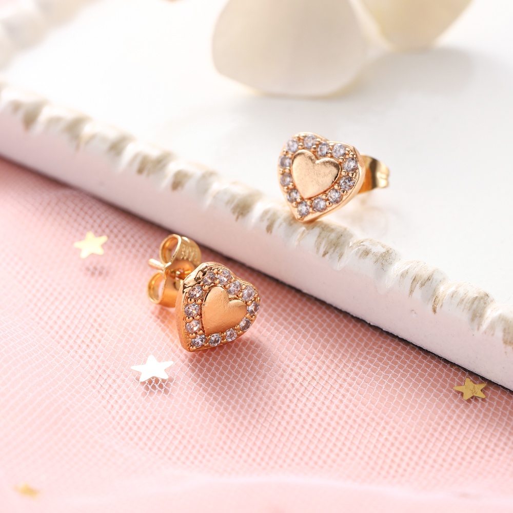 D.G.C Diamond Heart Stud Earrings Wanita Stainless Steel Liontin Fashion Rose Gold D251