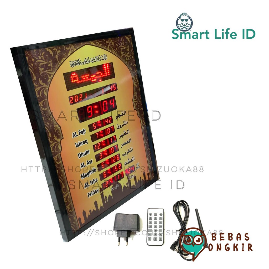 Jam Dinding LED Digital Clock Adzan Jadwal Sholat 5 Waktu Dekorasi Dinding Rumah XY 4535 Merah