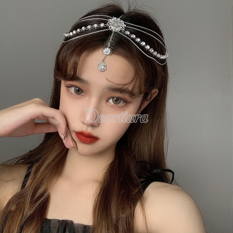 Handmade Water Drop Tassel Forehead Shiny Eyebrow Pendant Retro Head Chain