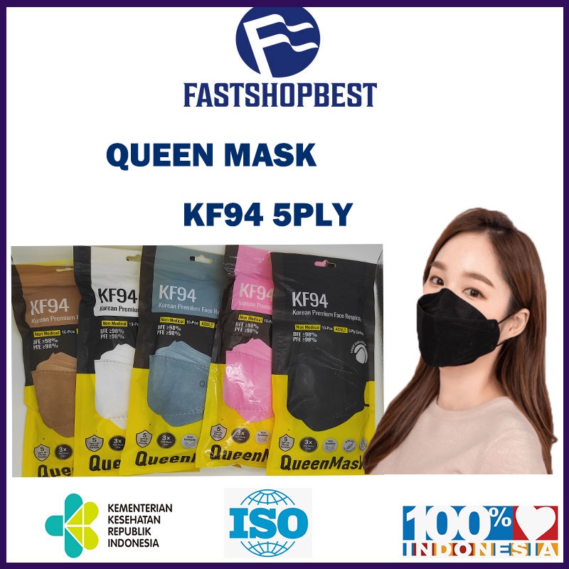 QUEEN Mask Masker DEWASA KF94 Mask 5PLY Earloop 4D Korea Evo
