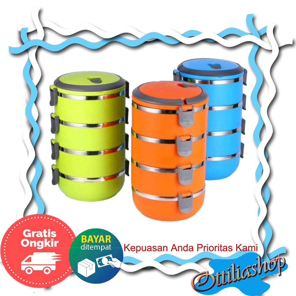 RANTANG SUSUN 4 STAINLESS WADAH MAKANAN SUSUN RANTANG SUSUN WARNA