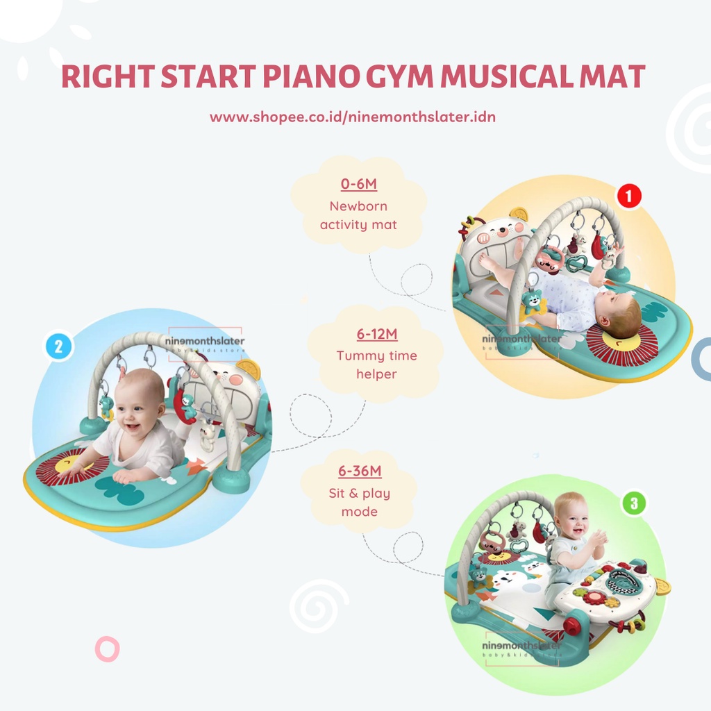 Right Start Double Sided Piano Gym Musical Mat - Mainan Karpet Playgym Baby Mat Anak Bayi Lampu Lagu Musik Sensory