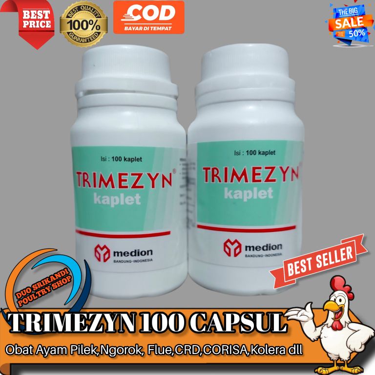 TRIMEZYN 100 Kapsul - Obat Pilek Ngorok,CRD Pulorum Ayam Pneumonia Babi