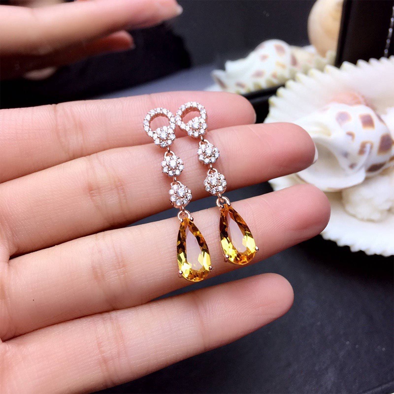 Anting Tusuk Gantung Wanita Desain Bunga Hias Cubic Zirconia AAA Gaya Eropaelegan Berkilau Untuk Pernikahan