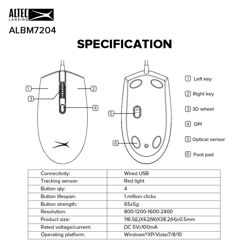 Mouse Altec Lansing Wired ALBM-7204 | Altec ALBM7204