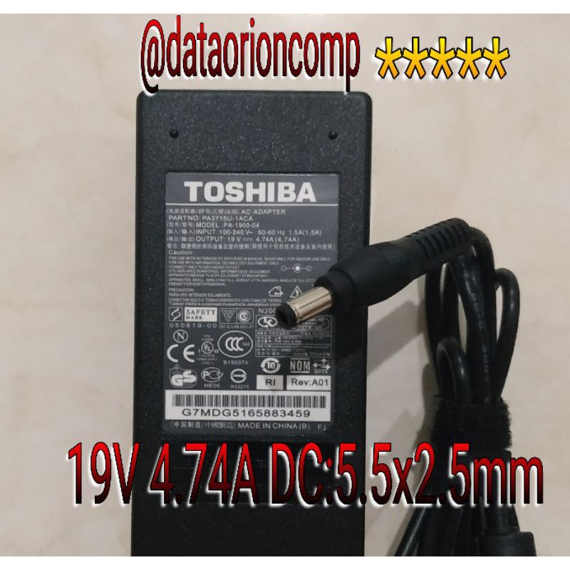 Adaptor Charger Toshiba 19V 4.74A DC 5.5*2.5 mm for Toshiba Satelite A85 L45 L401 L402 M40 A200