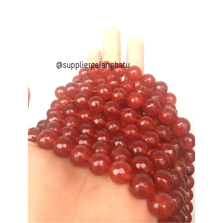 batu beads CUTTING 12mm red garnet faceted agate merah aksesoris craft pria wanita fashionita model