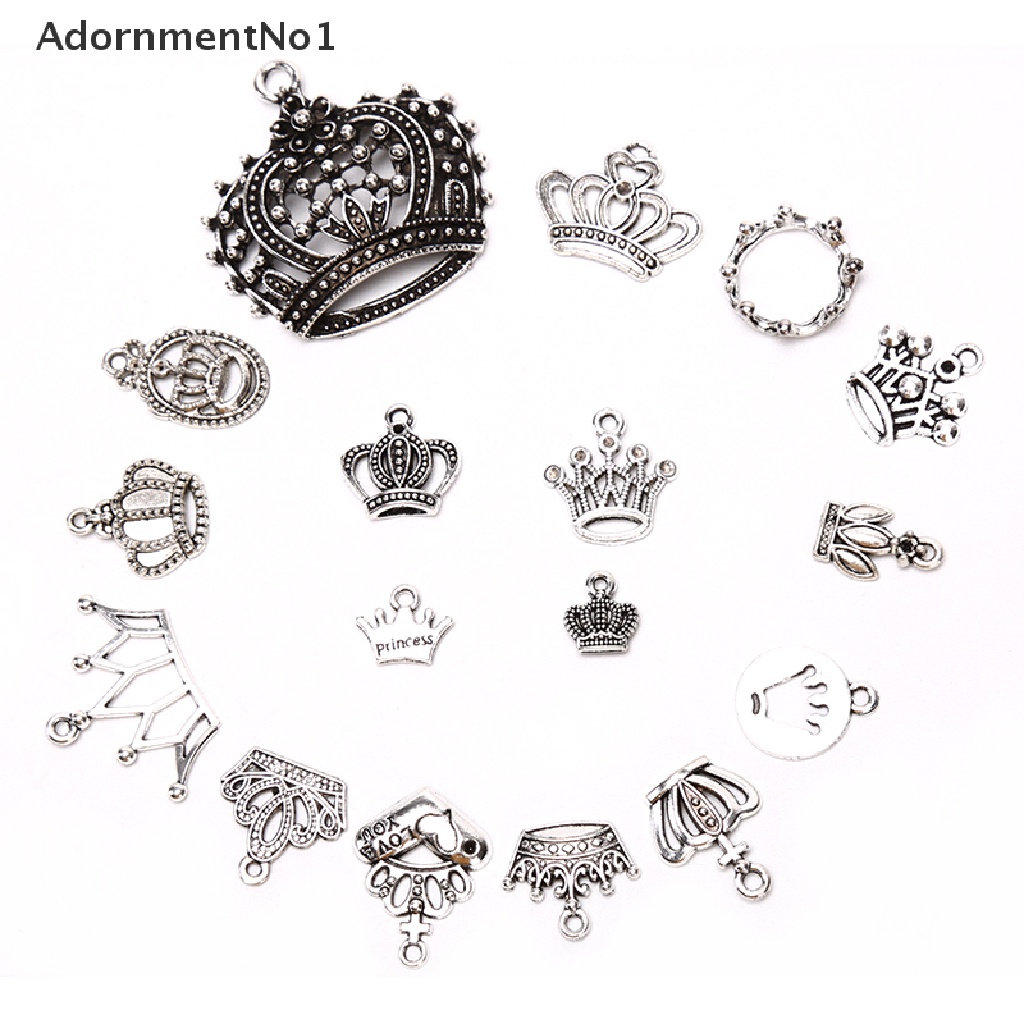 (AdornmentNo1) 17pcs / Set Liontin Mahkota Vintage Bahan Alloy Warna Silver Untuk DIY Perhiasan