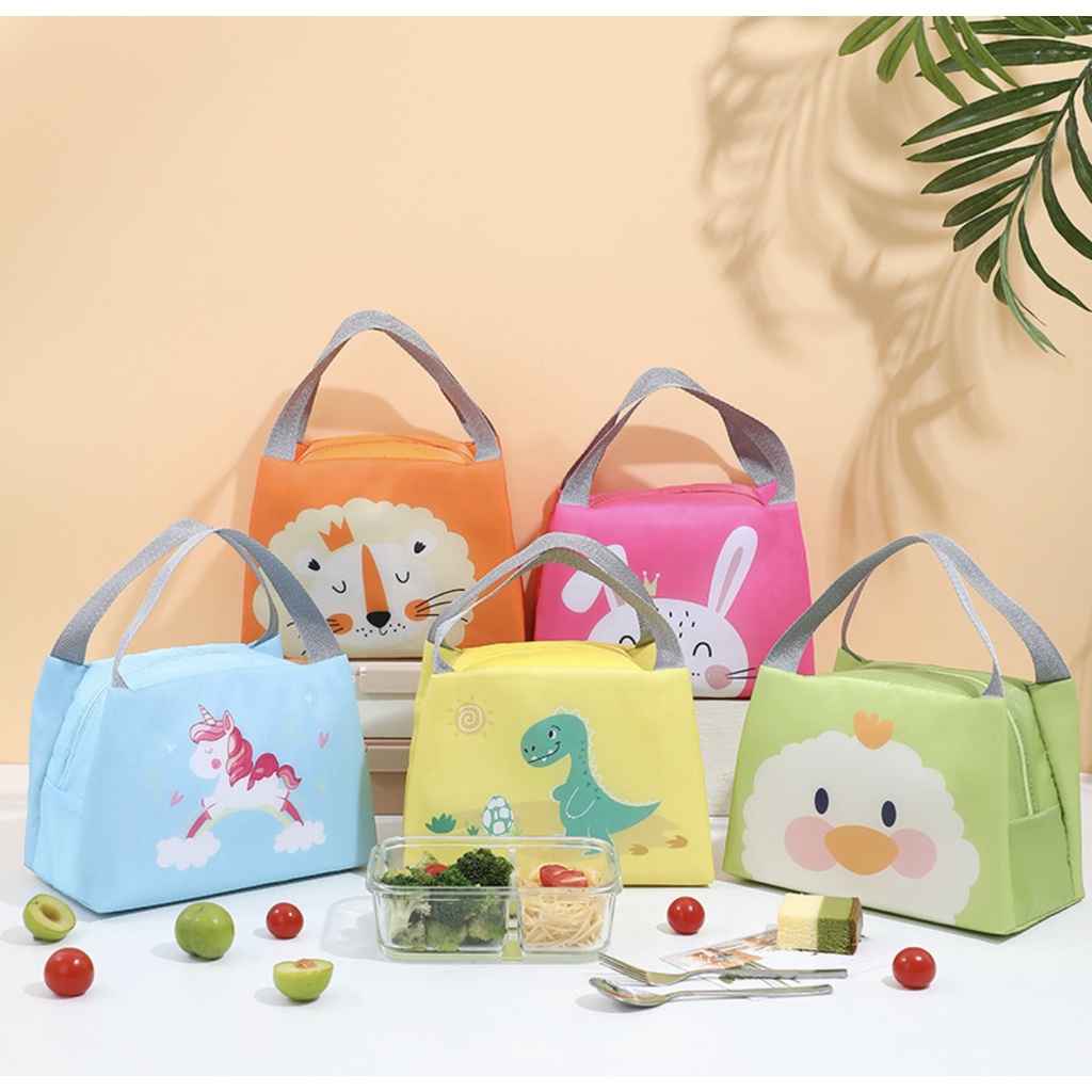 NAOMI - Peony Lunch Bag Import - Tas Makanan - tas bekal - Karakter Bagus Cartoon Hand Bag Lunch Box Waterproof - tas bahan canvas premium - tas makan premium