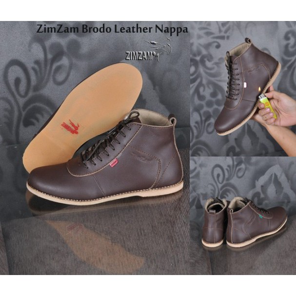 Sepatu Pria Gaya Brodo Ventura ZimZam Kulit Asli Ch Coklat Tua