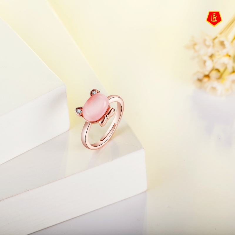 [Ready Stock]Pink Crystal Ross Quartz Ring Female Fashion Creative