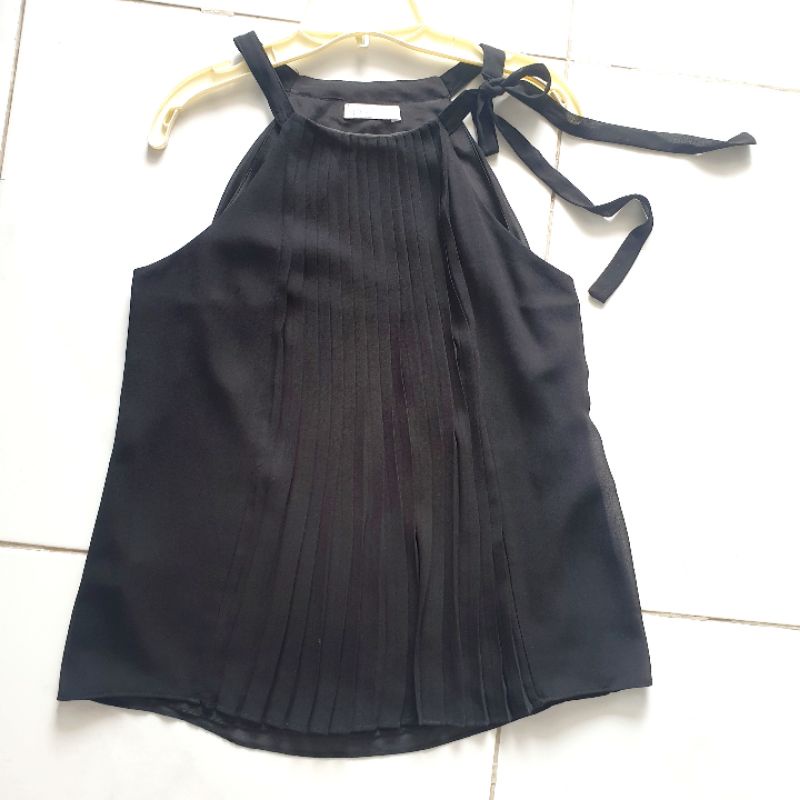 Preloved PROMOD Black Halter Ribbon Top /Atasan Hitam Rimple Kerah Pita