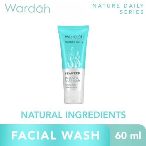 (Pembersih Wajah) Wardah Nature Daily Seaweed Balancing Facial WASH / SCRUB 60 ml - Non Soap Formula - Rumput Laut Seawed Sabun Cuci Muka Sabun Pembersih Pencuci Wajah Foam Cleanser Pemcuci Crub