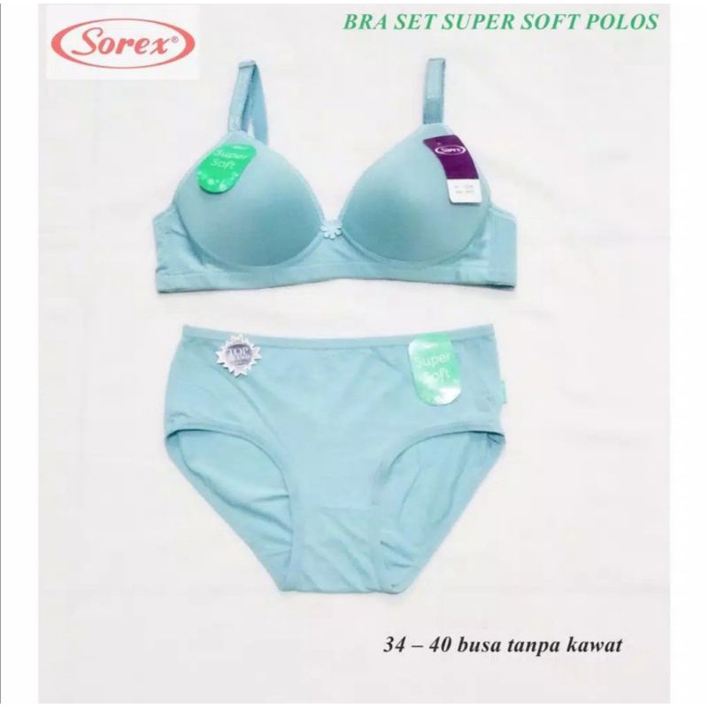 Bra bh set supersoft Sorex polos tanpa kawat cup sedang bra + CD