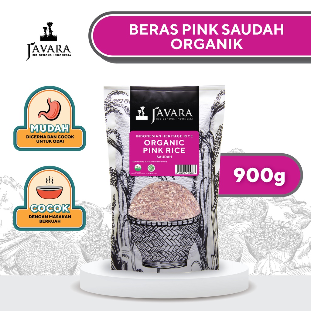 

Javara Saudah Polished Organic Rice - Beras Organik Pink Rice Saudah 900g