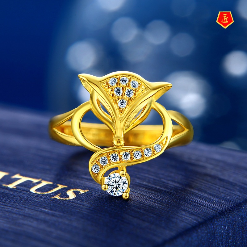 [Ready Stock]Women's Temperament Personality Fox Inlaid Diamond Gold Ring