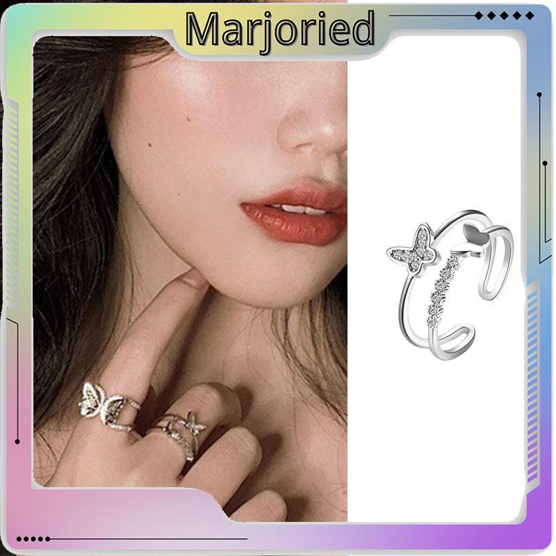 Double Butterfly Diamond Ring Pembukaan Cincin Dapat Disesuaikan Wanita Fashion Perhiasan Aksesoris Hadiah Natal-MJD