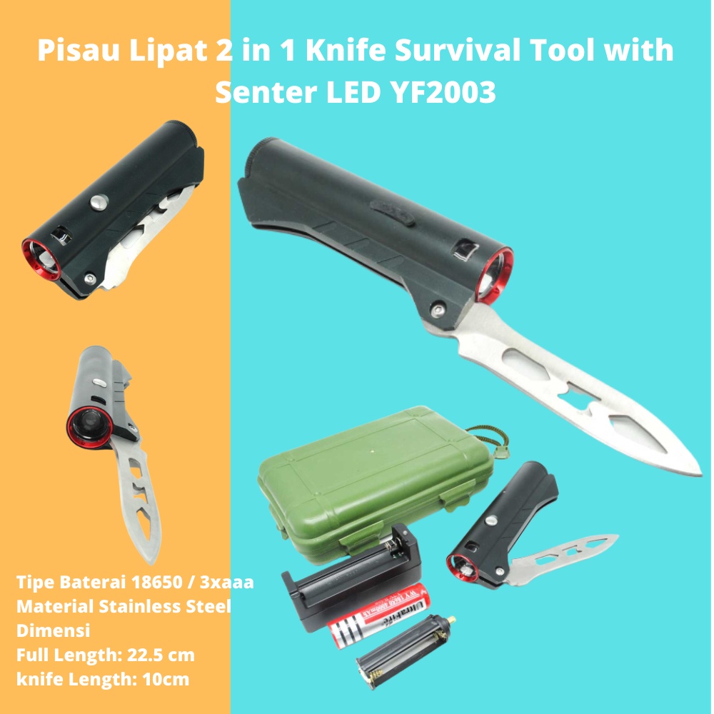 Pisau Lipat 2 in 1 Knife Survival Tool with Senter LED YF2003