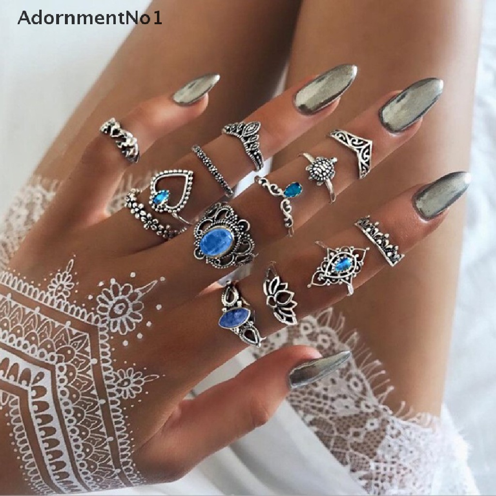 (AdornmentNo1) 13pcs / Set Cincin Aneka Desain Gaya Punk Untuk Wanita