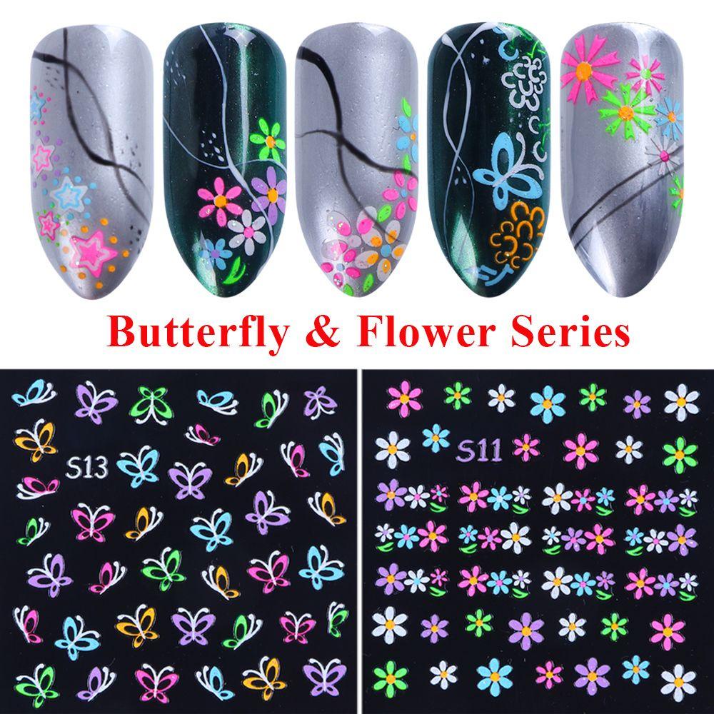 Stiker Kuku Motif Bunga Kupu-Kupu Warna-Warni Butterfly