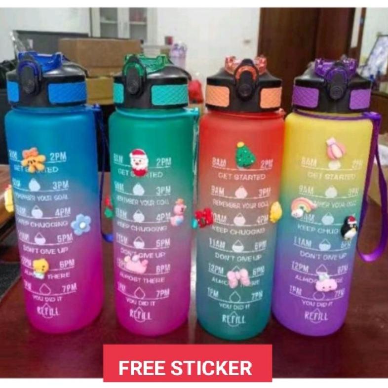 BOTOL 1LITER VIRAL/NAGITA/BOTOL PELANGI PENANDA WAKTU FREE STICKER TERLARISS...,,,,,