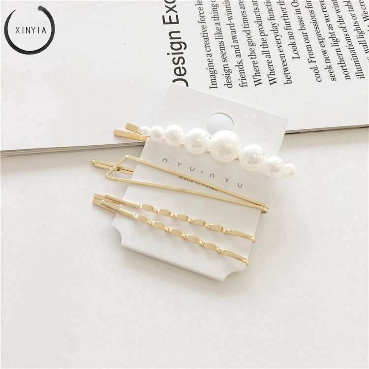 【7 groups】Korea Jepit Rambut metal pearl hairpin hairclips set