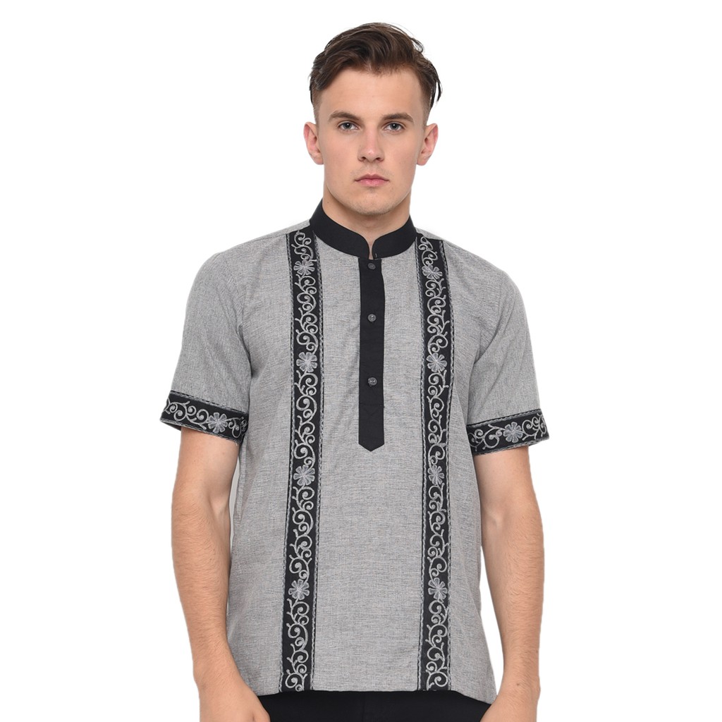 BAJU KOKO PRIA BAJU MUSLIM PRIA LENGAN PENDEK WARNA ABU KEREN