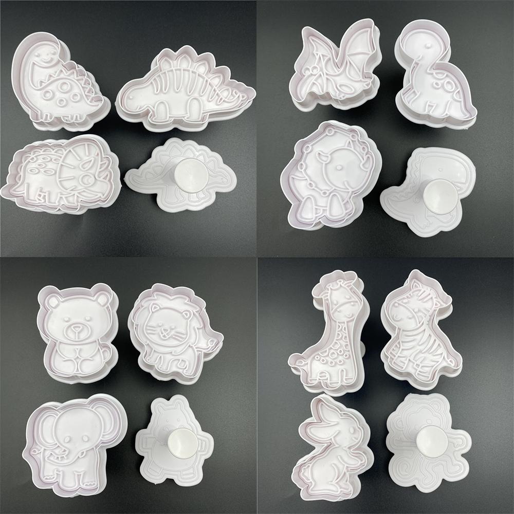 Top 4Pcs/Set Cetakan Biskuit Plastik DIY Craft Biscuit Stamp Alat Dekorasi Kue Baking Animal Series