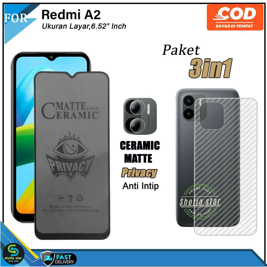 Promo 3in1 Tempered Glass Ceramic Privacy Redmi A2 Anti Gores Anti Spy Full Layar