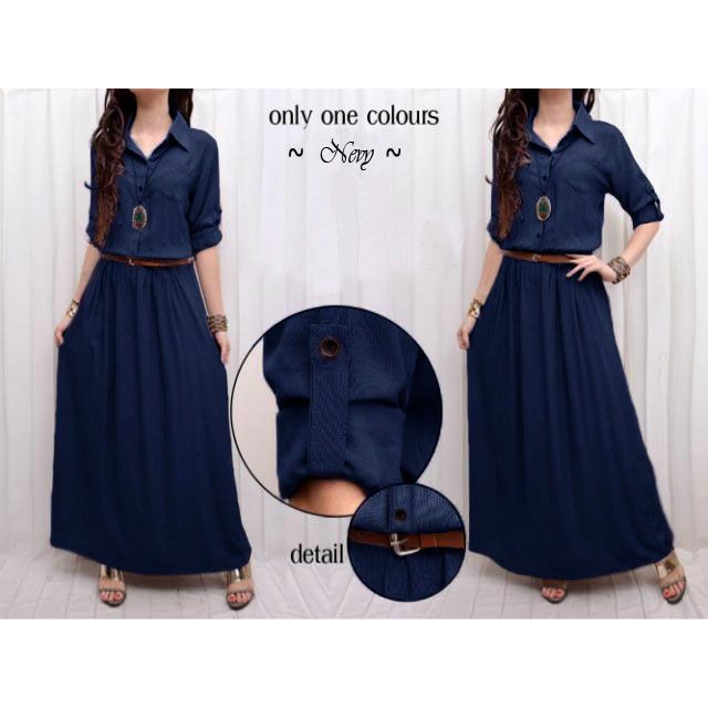 Gaun / dress wanita / cewe LONG  POLOS NAVI untuk pesta kerja hadiah kado