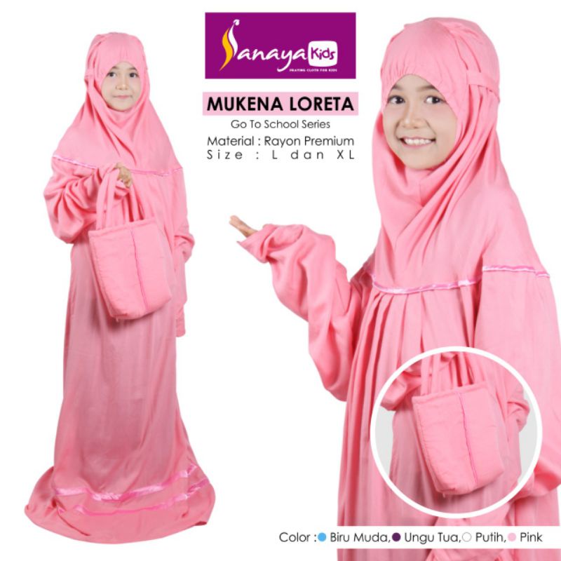 Mukena Anak Terusan Loretta Laura Original Brand by Sanaya Kids-Loretta pink