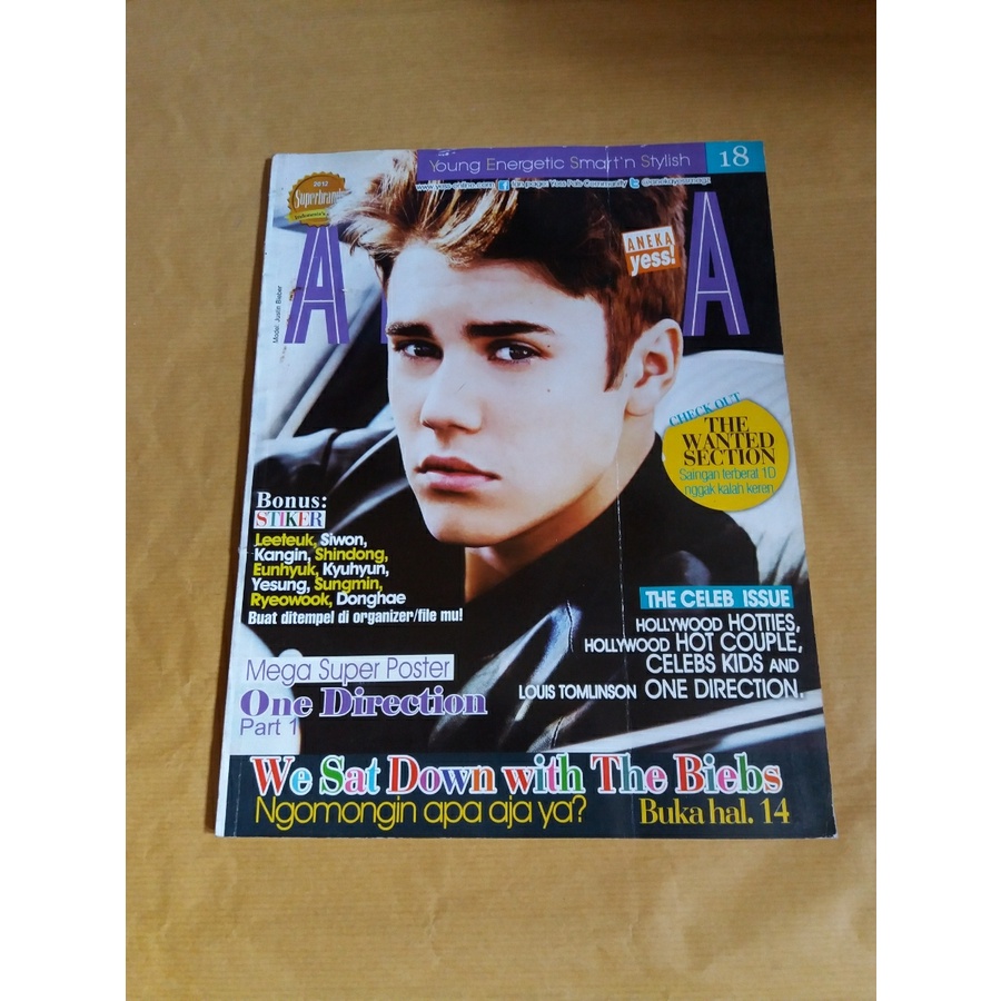 majalah aneka yess no 18 Agustus - September 2012 cover Justin Bieber