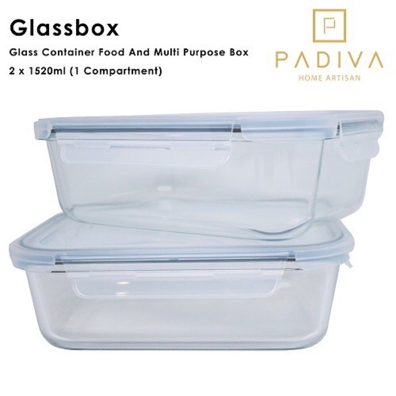 Padiva 1520ml (2pcs) Glassbox 1 &amp; Mix 2+3 Compartment